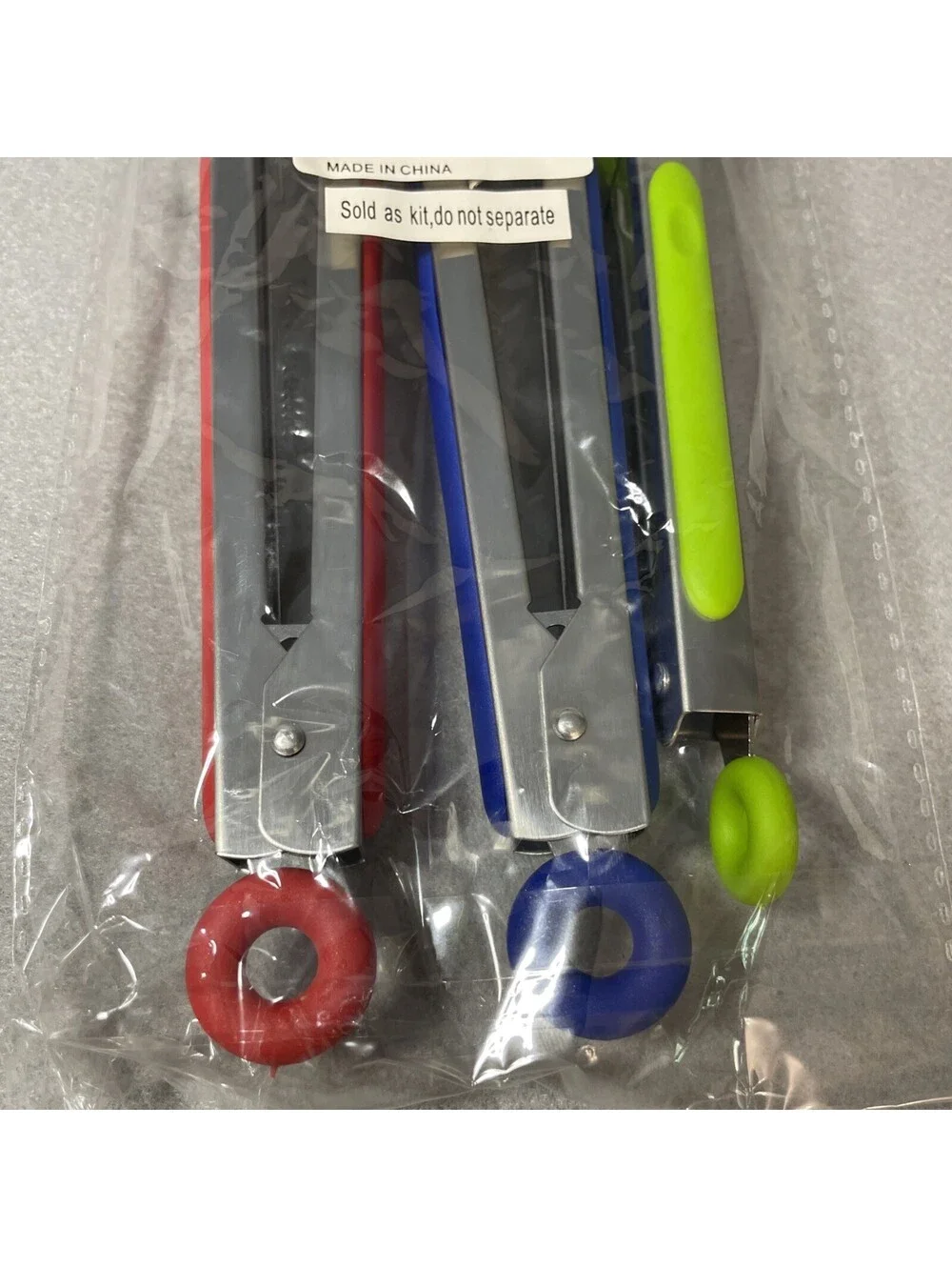 Non-Stick Kitchen Tongs Set of 3: 7, 9, 12-Inch Cooking Tongs Red Green Blue NEW
